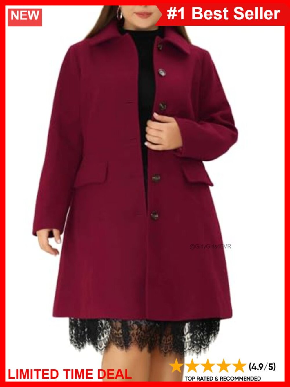Plus Size Peter Pan Collar Single Breasted Long Winter Pea Coat